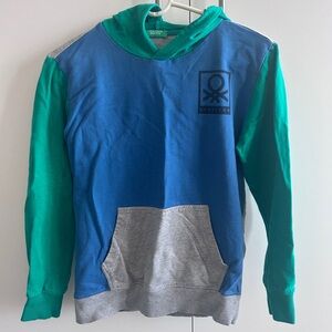 United Colors Of Benetton Blue, Green & Gray Colorblock Kids Hoodie